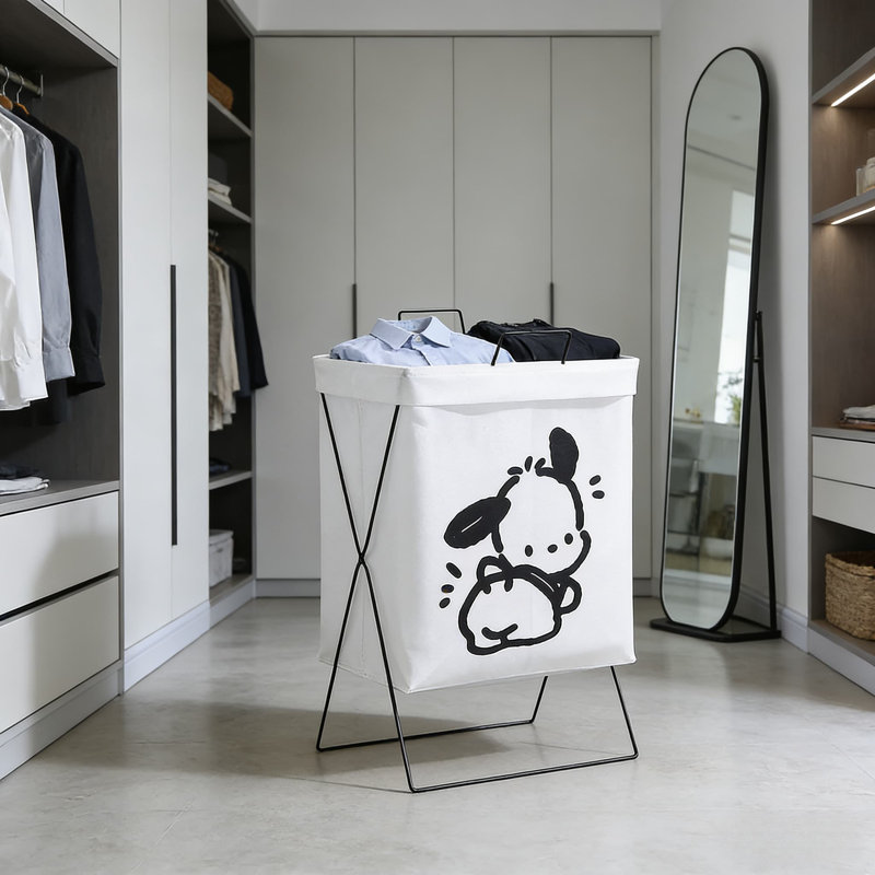 Foldable Laundry Hamper With Stand For Dorm Bathroom, Cotton Linen Fabric Collapsible Dirty Clothes Basket, Portable Storage Organizer