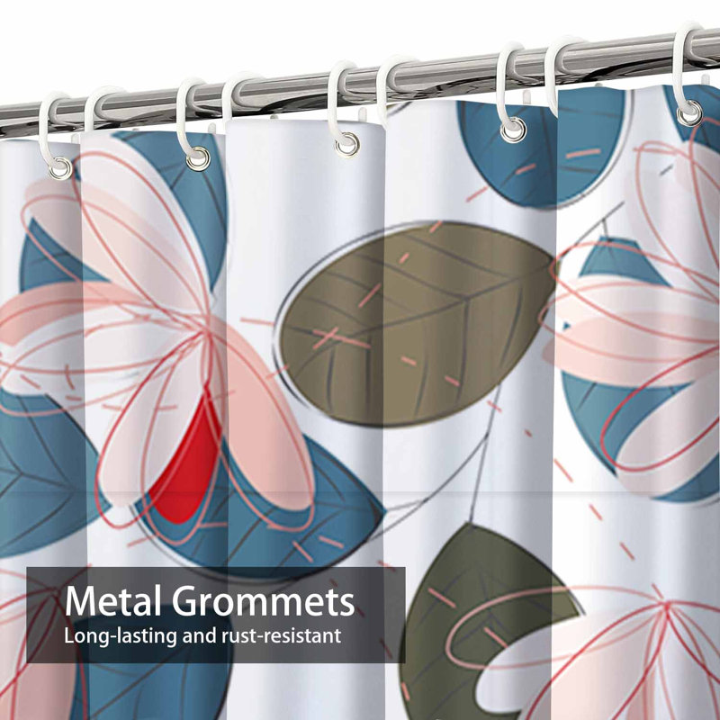 Rideau de douche imperméable à motif floral rétro avec 12 crochets, L 72 po x l 84 po