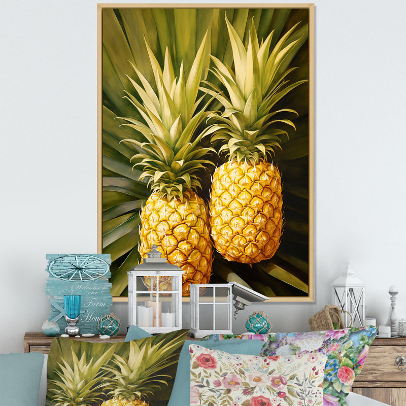 Pinapple Golden Grove III sur toile, Cadre naturel flottant, H 32 po x l 24 po x P 1 po