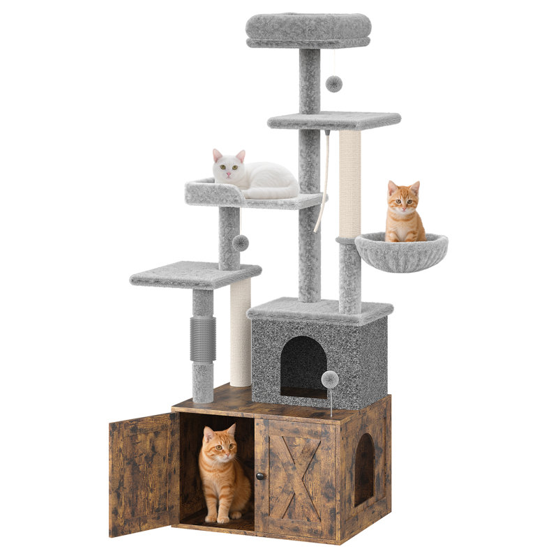12MM Particle Board Plush Cat Litter Cabinet ZH1283 - 12Mm Particle Board, Plush Material, Spacious 60x48CM, Cat Litter Storage, Multi-Functional Cat Furniture