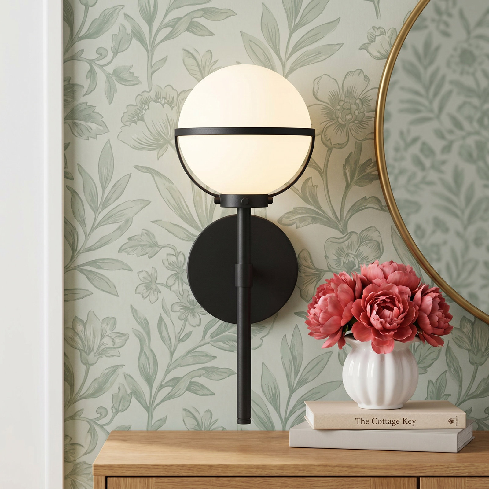 Adneta Single Light Glass Dimmable Wallchiere, Black