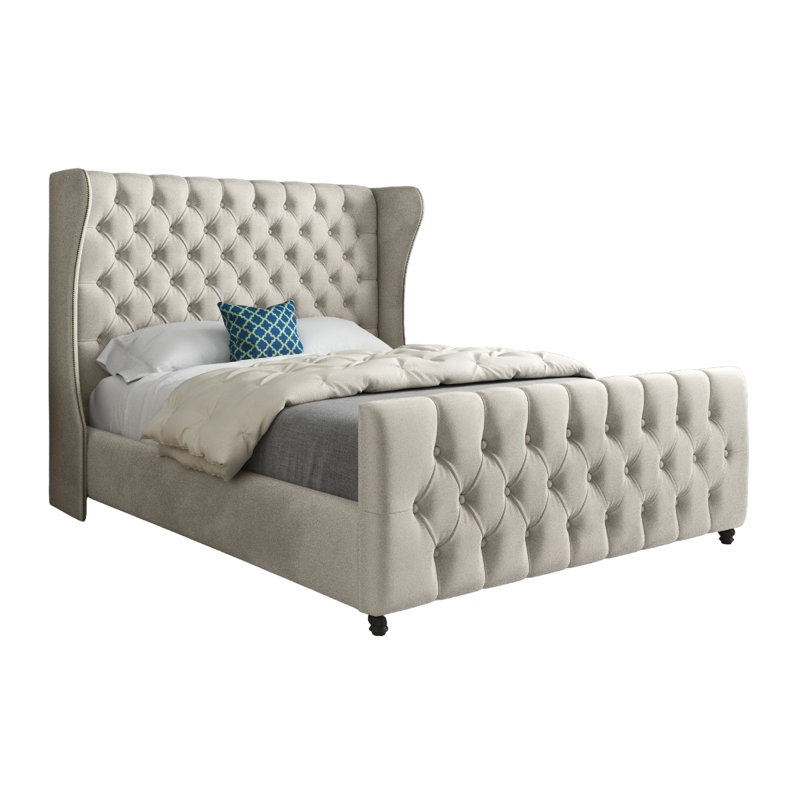Alecto Upholstered Bed, Small Double (4'), Beige