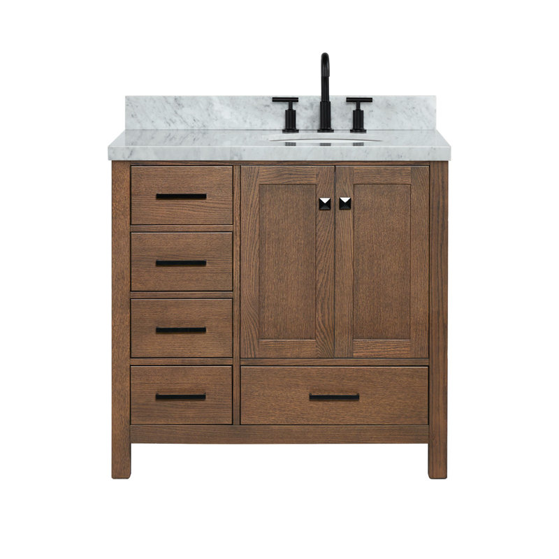 Cambridge 37'' W Single Vanity, Midnight Blue, Pure White Quartz, Rectangular