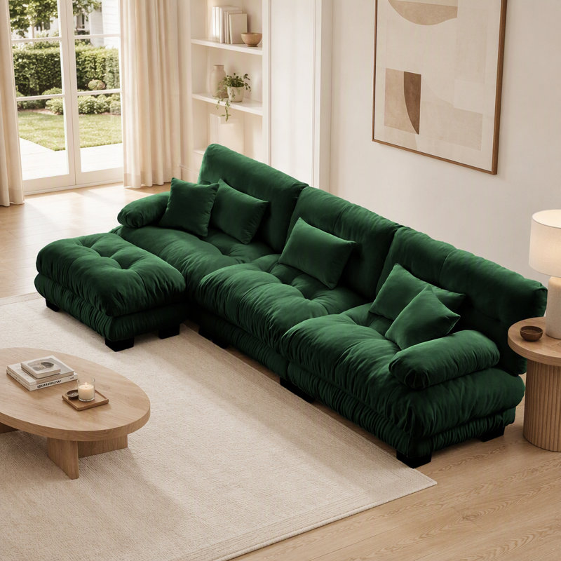 Canapé modulaire Luxury Luxury, Chenille verte, H 0,03 po x l 0,03 po x P 0,03 po, Vert