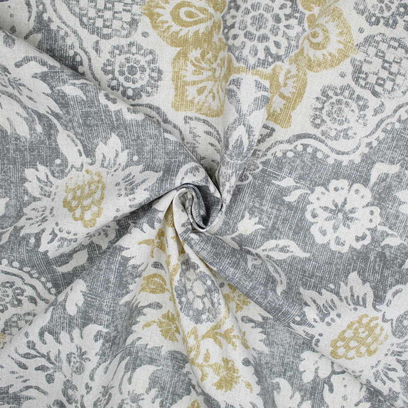 Indali Barley 100% Cotton Floral Room Darkening Pinch Pleat Curtain Panels, 40" W x 96" L, White/Gray