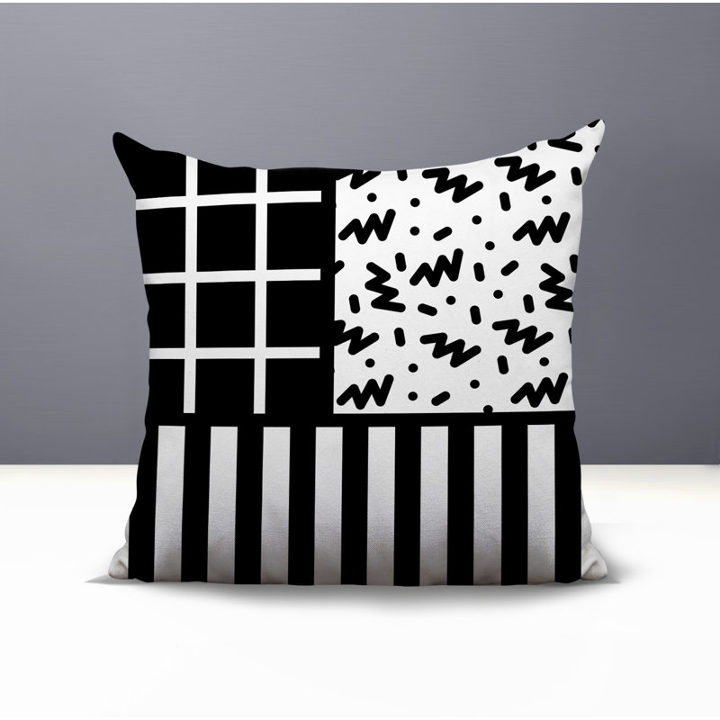 Oreiller carré réversible intérieur / extérieur Minka, Carré 16 po, Noir