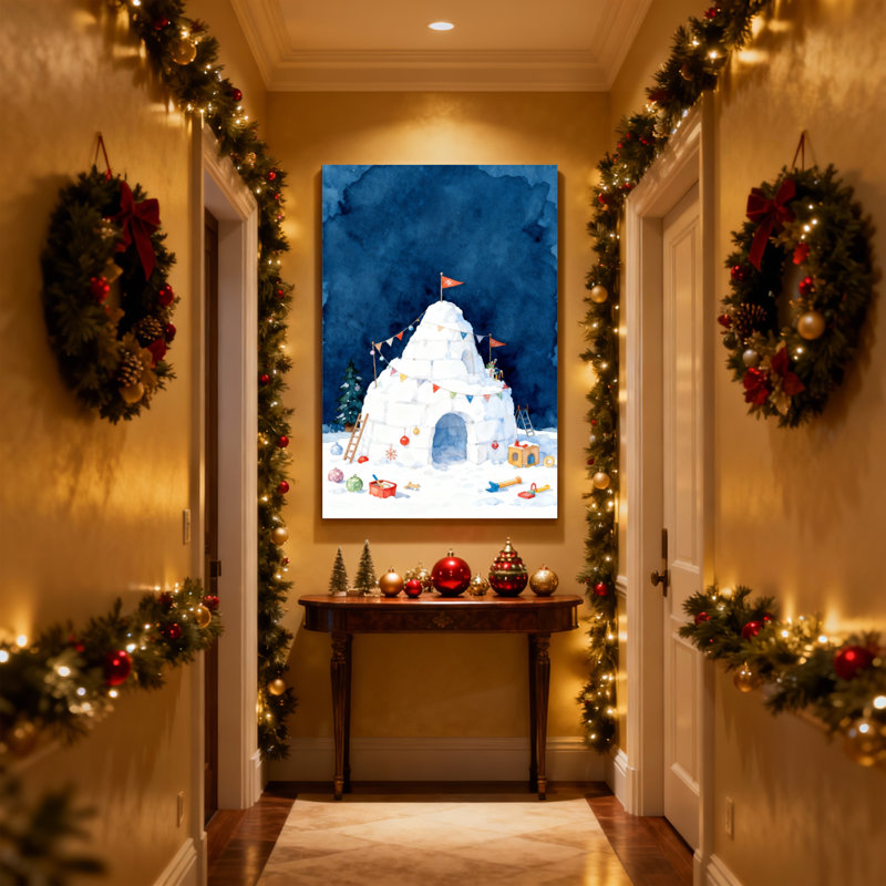 Ensemble de 3 impressions sur toile de Noël neige igloo avec drapeaux et jouets, H 30 po x l 20 po