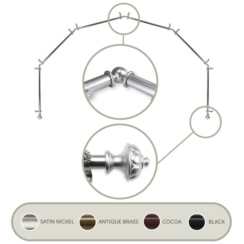 Tringle à rideaux simple ajustable avec baie vitrée de 0,81 po, 28 po à 48 po (chaque côté), Nickel satiné
