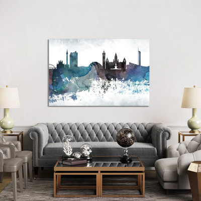 Glasgow Bluish Skyline by WallDecorAddict - Wrapped Canvas Print