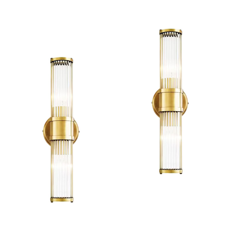 Angelica - Double Gold Brass Glass Wall Light-Modern Candlelight Wall Lamp – Gold Stainless Steel Bedside Sconce Light Fixture