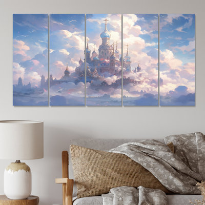 Château dans les nuages I - impression sur toile de châteaux - 5 panneaux égaux