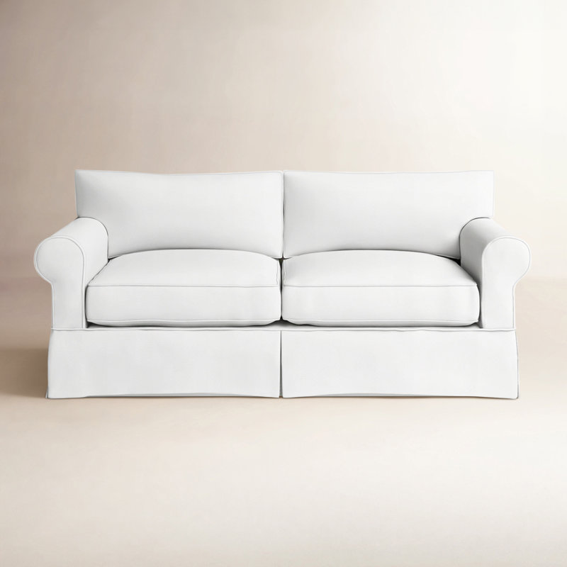 Amari 84" Rolled Arm Slipcovered Sofa with Reversible Cushions, Classic Bleach White Twill