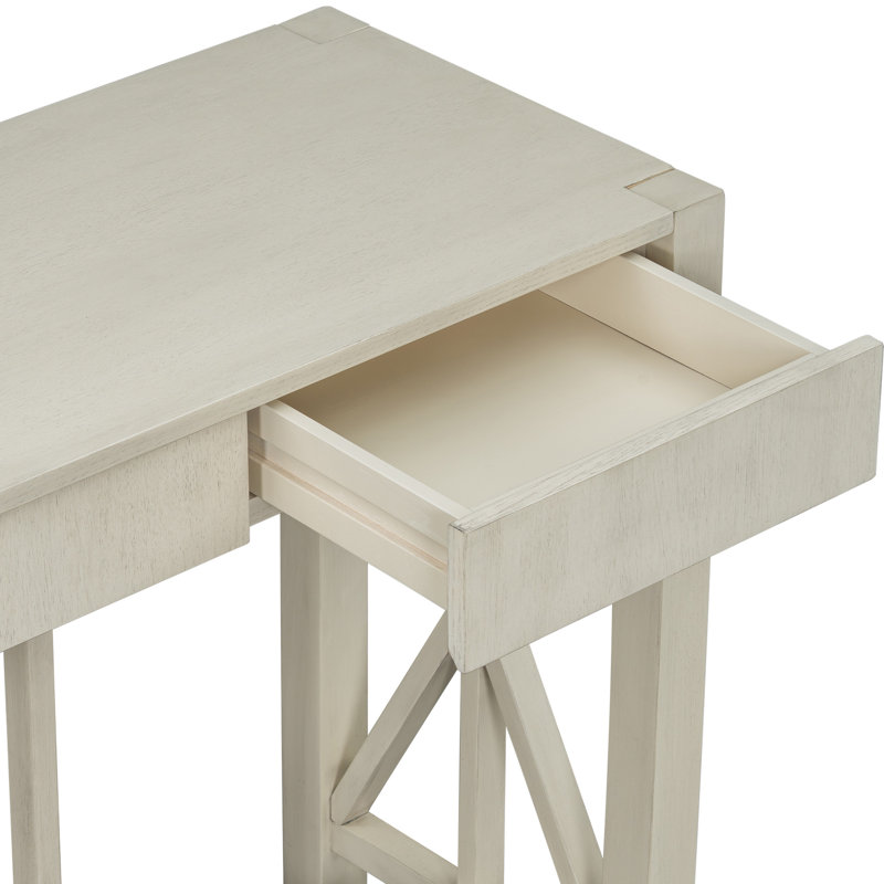 60-Inch, , Table, Veneer, 4 Drawers, Open Bottom Storage Console Underneath, Beige