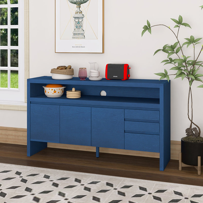 60" 3-Door Sideboard With 3 Drawers, Navy Blue