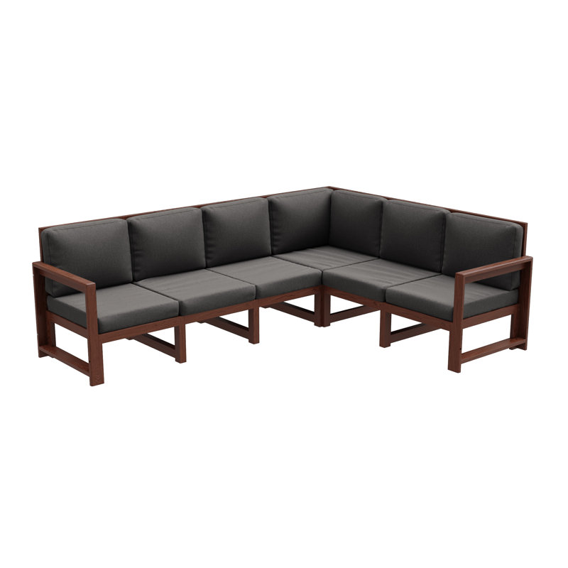 Jaquana 433cm Wide Pine Garden Sofa with Cushions, Brown, Dark Grey