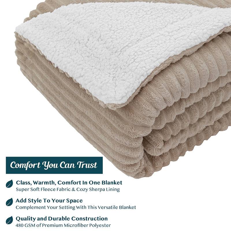 Taupe Sherpa Fleece Reversible Throw Blanket
