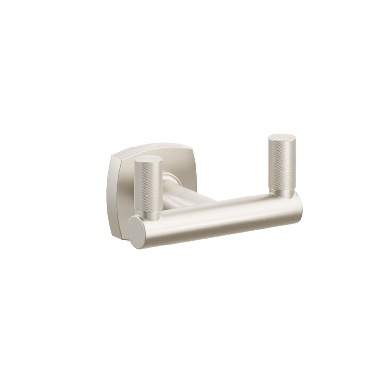 Crochet double Emtek Select avec rosette carrée douce, tige ronde et pointe moletée, Satin Nickel