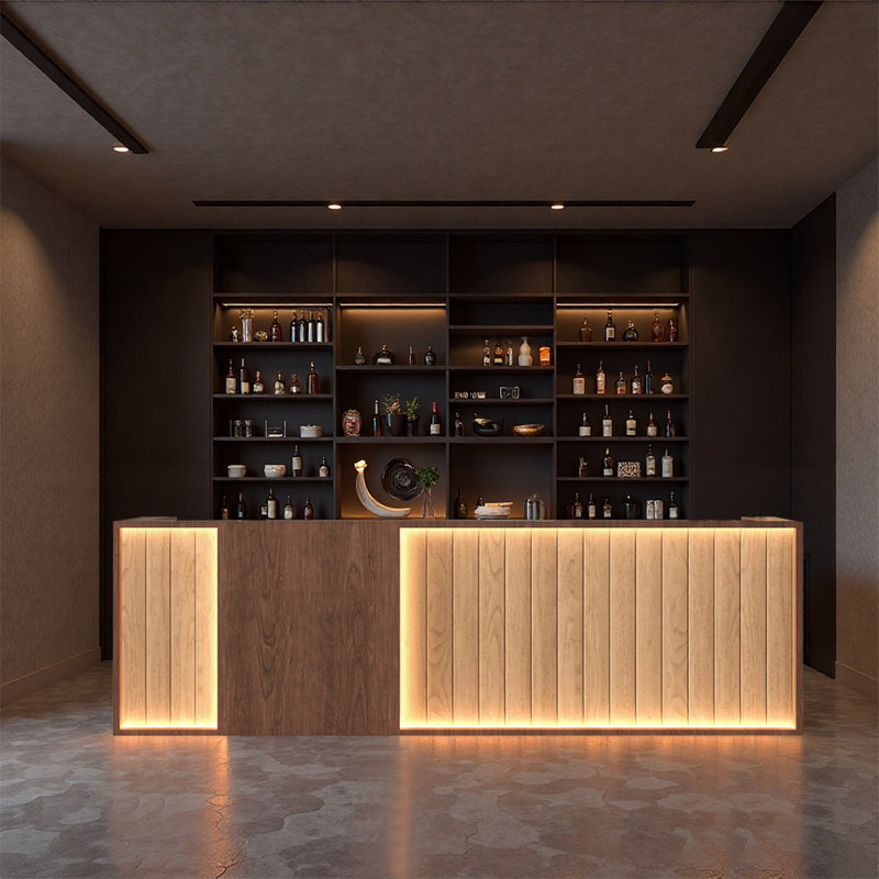 Stylish Style Bar Counter – Classic Multi-Use for Bars Lounges Pubs and Entertainment Venues, Brown/Natural Wood