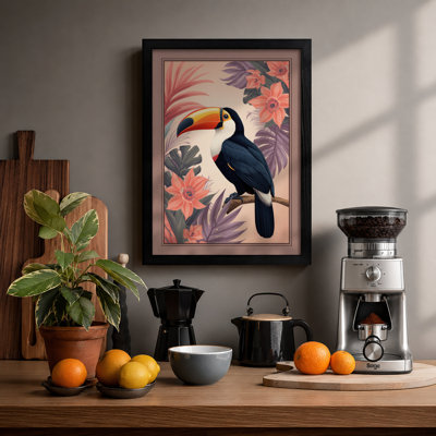 Toucan Among Blooms Boho - Framed Print