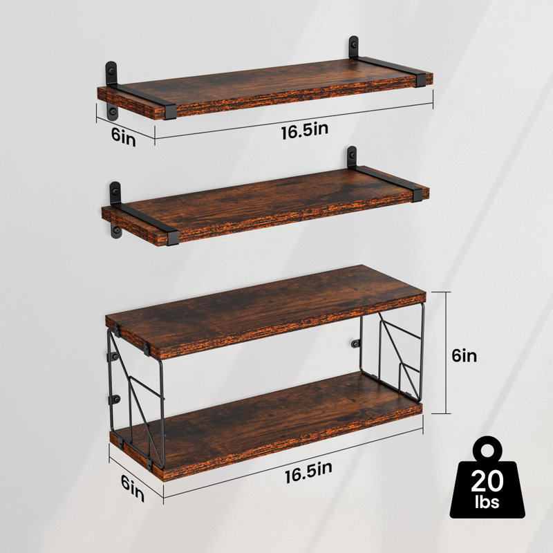 Sihi Floating Shelf, Dark Brown Wood