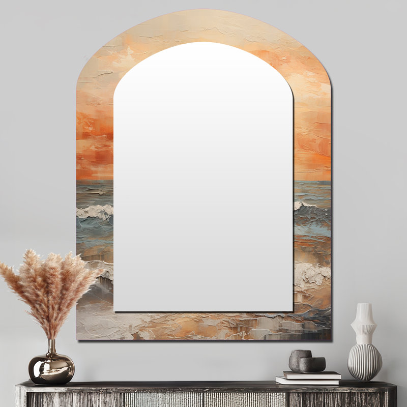 Beige et plage dorée coucher de soleil Paradise II - miroir décoratif côtier arche coucher de soleil, 43 po x 33 po