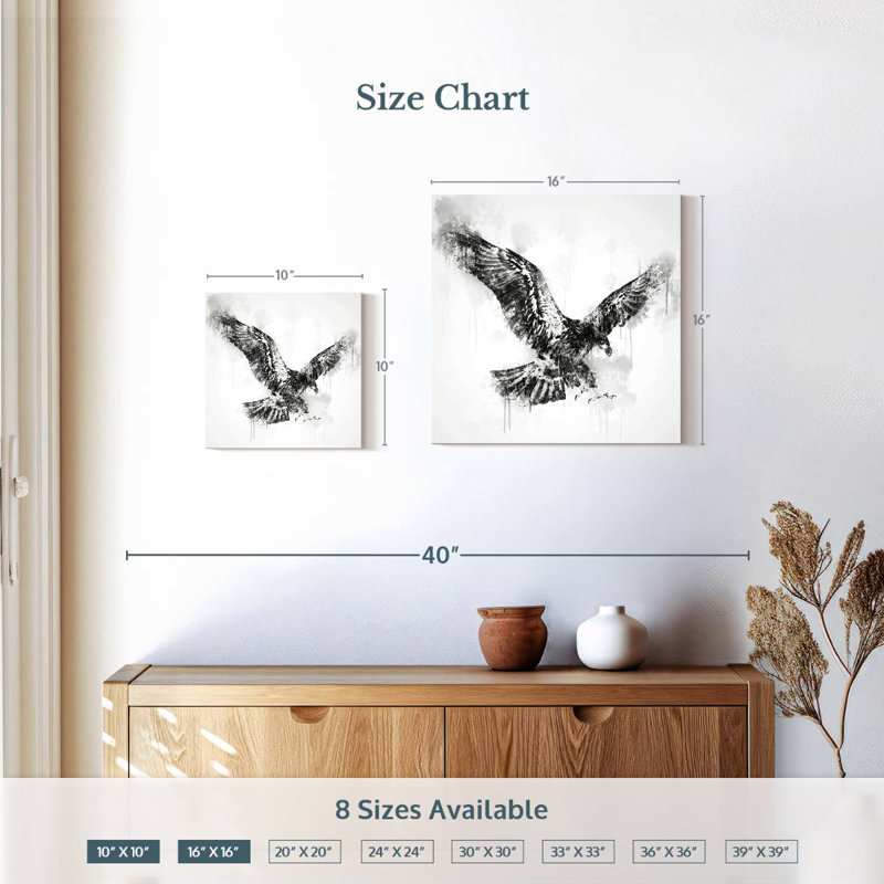 Brampt Eagle Flying Black And White, 10" H x 10" W