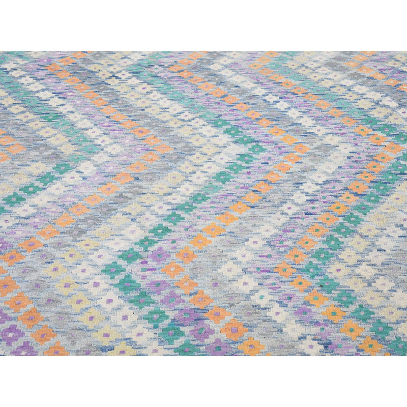 10'3"x13'2" Blue Afghan Kilim Flat Weave Pure Wool Hand Knotted Rug 635708DF42F14B9488FC273BFF43E2A4