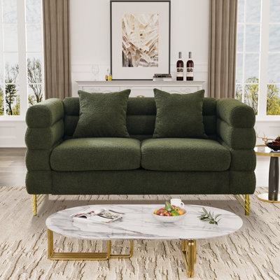 58" Modern Teddy Velvet Loveseat with Gold Hardware Legs 