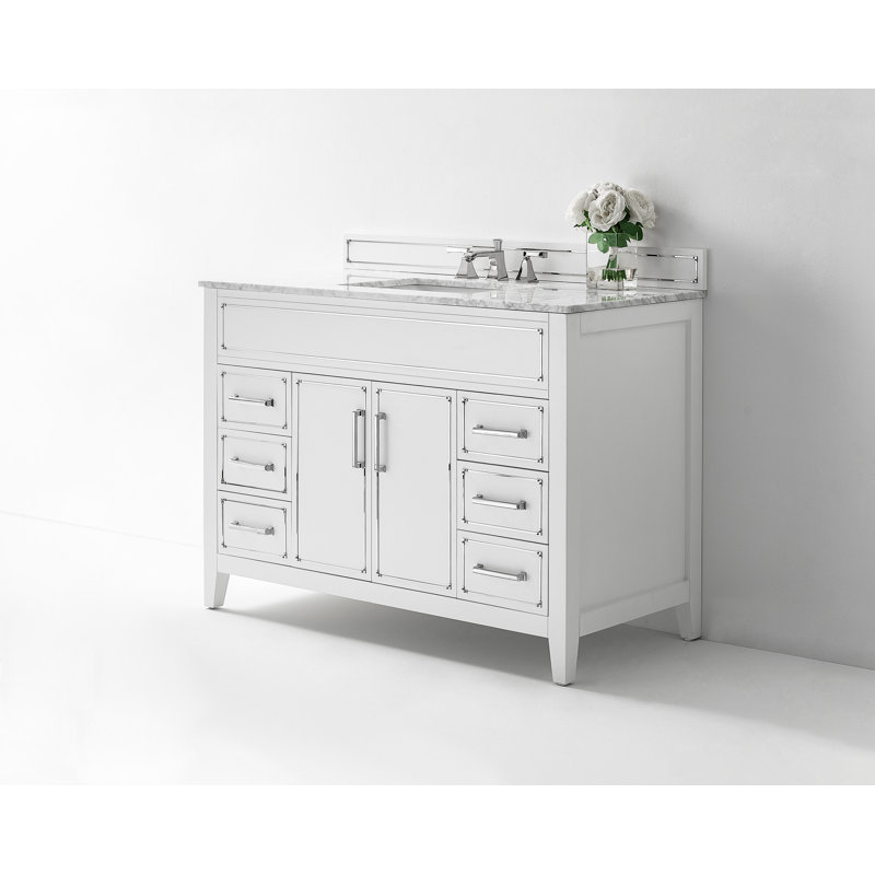 Aspen 48'' Single Bathroom Vanity with Carrara Marble Top, White, Chrome