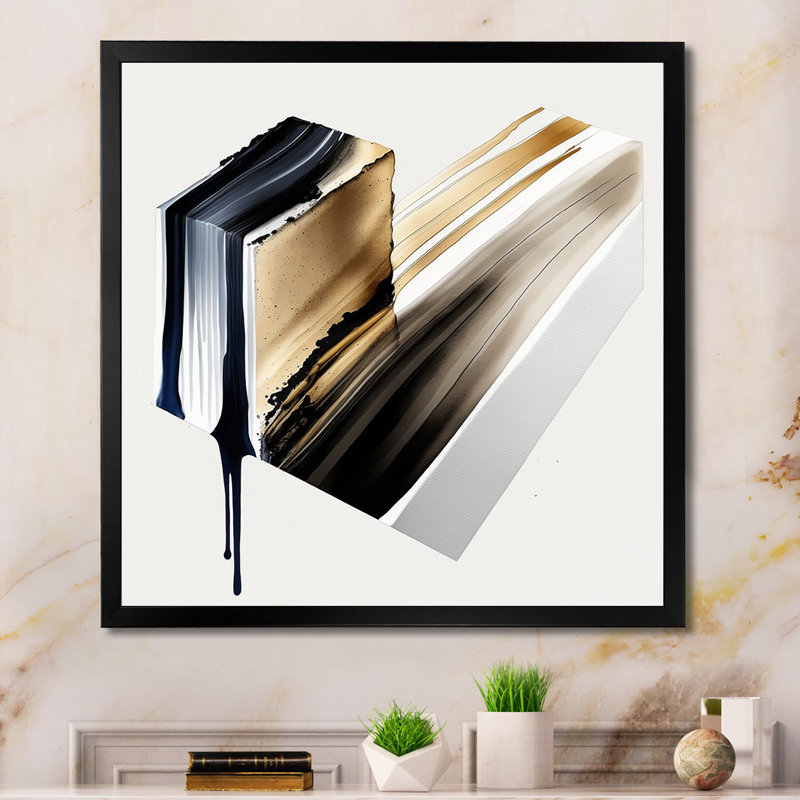 «Black and Gold Cubic Expression II», impression sur toile, Impression noire sur toile encadrée, H 24 po x l 24 po x P 1 po