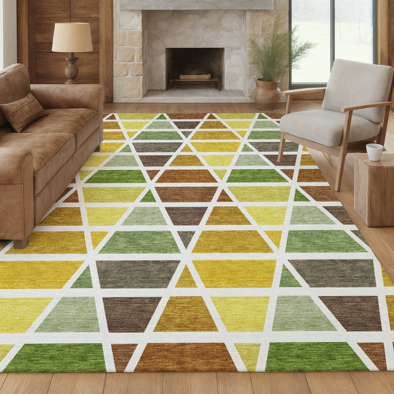 Machine Washable Indoor/Outdoor Chantille ACN2732 Geometric Rug, 10' x 14', Brown