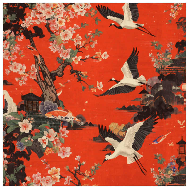 Coussins Cranes Cherry Blossoms, 18 x 18 pouces