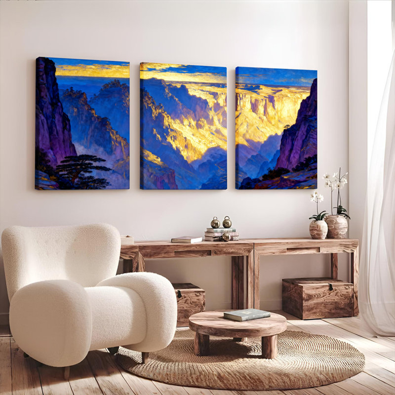 Tableau sur toile représentant un paysage de montagne (ensemble de 3), H 18 po x l 36 po