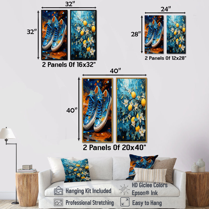Starfruit Starry Night - fruits, ensemble de 2 impressions sur toile, Encadrement brun, H 40 po x l 41 po