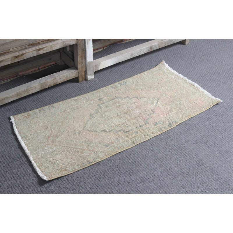 Small Vintage Turkish Rug in Beige Wool Ideal for Door Mat and Bright Office Outdoor Use Featuring Handwoven and Natural Tribal Pattern