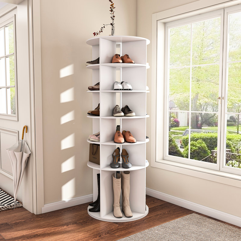 6 étagères à chaussures pour balcon - organisateur rotatif, 24 paires, tour d'organisation blanche moderne
