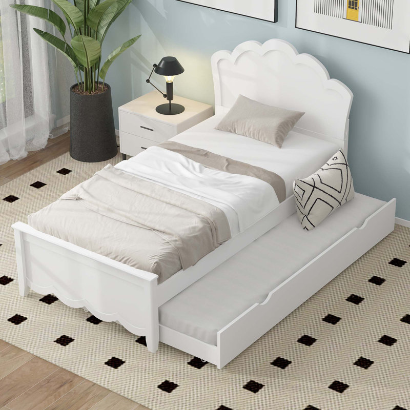 Lit plateforme en bois avec tête de lit et lit gigogne simple, Simple