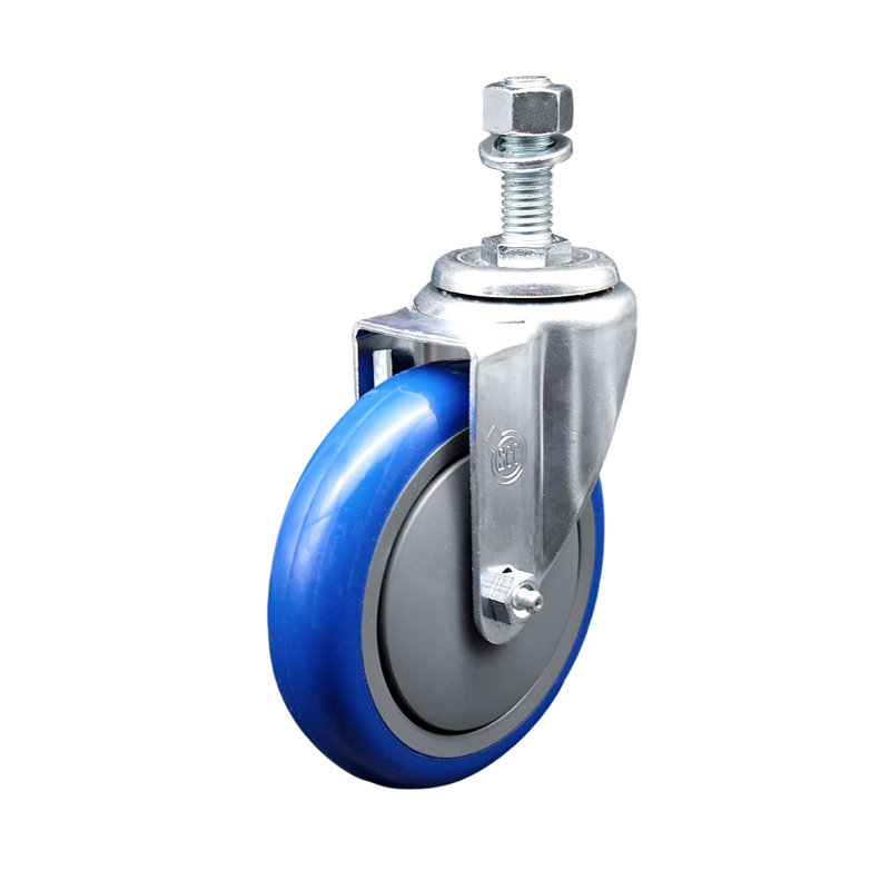5 Inch SS Polyurethane Wheel Swivel 12mm Threaded Stem Caster SCC, Blue