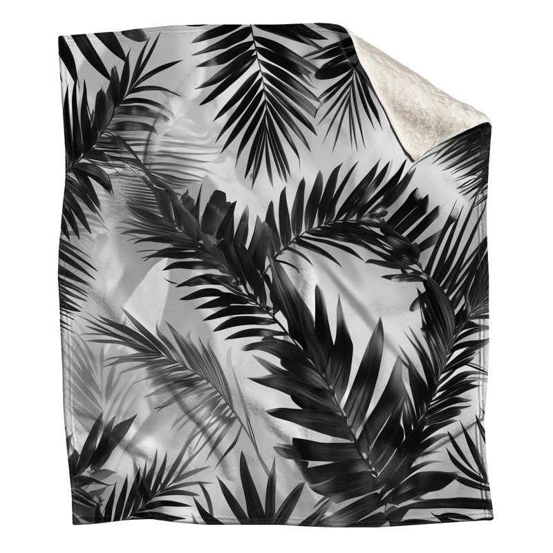 Couvertures à motif de feuilles de palmier, L 60 po x H 80 po, Noir blanc