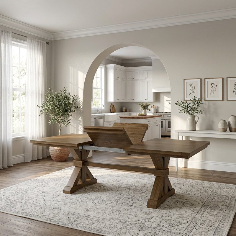 La Damariona | Table de salle à manger à tréteaux en chêne (extensible) - Bois flotté, Bois flotté