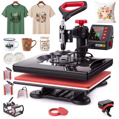 8-in-1 Professional Heat Press Machine, 12" x 15" Swing Away Digital Sublimation Combo for T-Shirts, Mugs, Hats & Plates - Al-Cu Composite Plate Tech