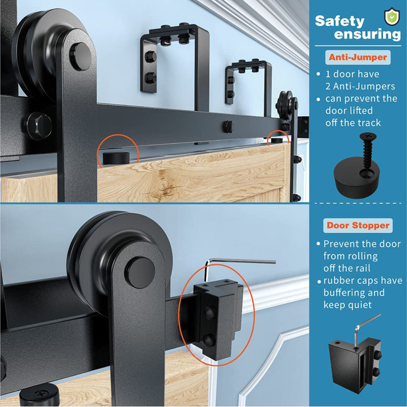 Double Bypass Matte Black Barn Door Hardware Kit, 96-inch Track
