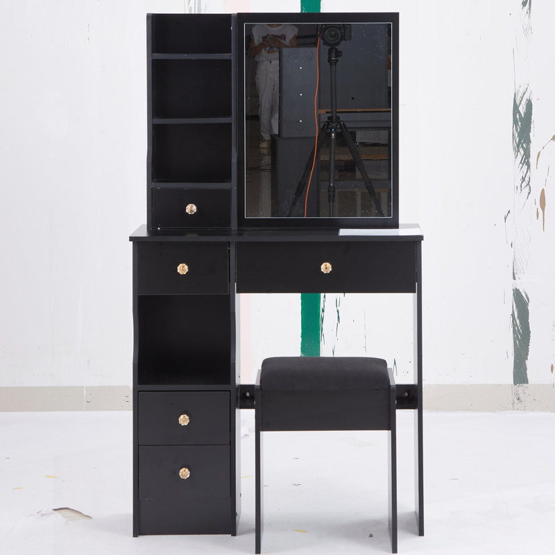 Petit meuble-lavabo 29,2 po avec tiroir et tabouret, Noir