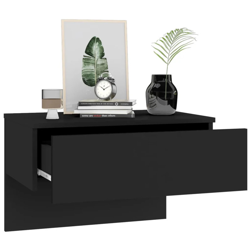 Jaianna Wall-mounted Bedside Cabinet, Black