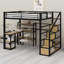Lit mezzanine en métal avec escalier, bureau intégré et tablettes