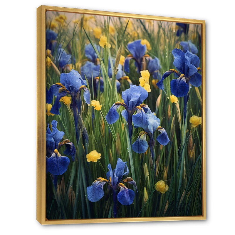 " Blue Yellow Impression Of Iris ", 32" H x 24" W x 1.5" D, Gold Floater Framed