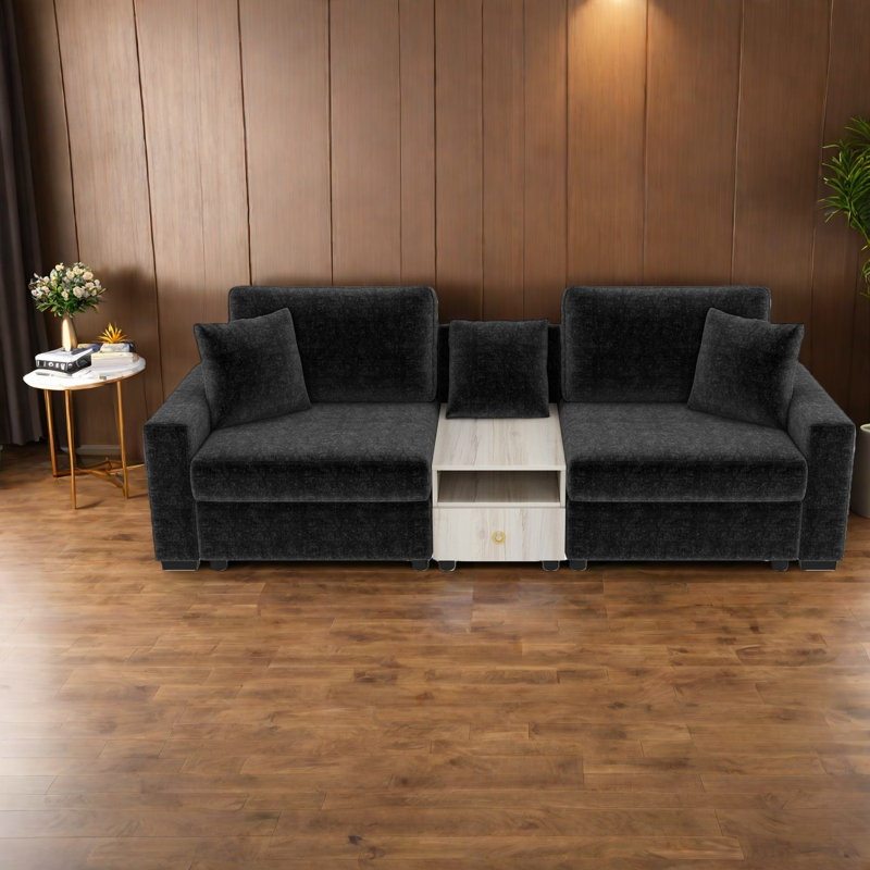 Canapés modulaires spacieux avec rangement, chenille noire pour salon moderne