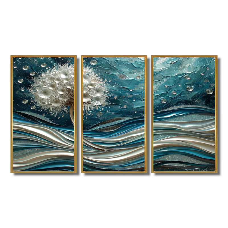 Orsini - ensemble de reproduction d'art mural pissenlit, Cadre flottant doré, H 32 po x l 48 po x P 1 po