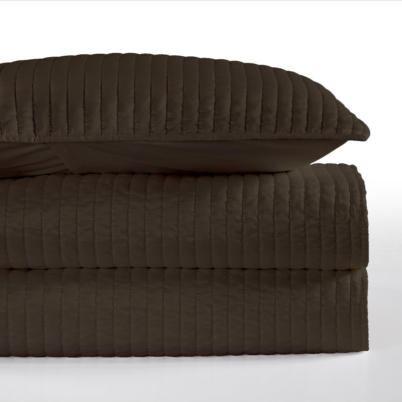 Full Chocolate Satin Channel Quilt Set with Polyfill