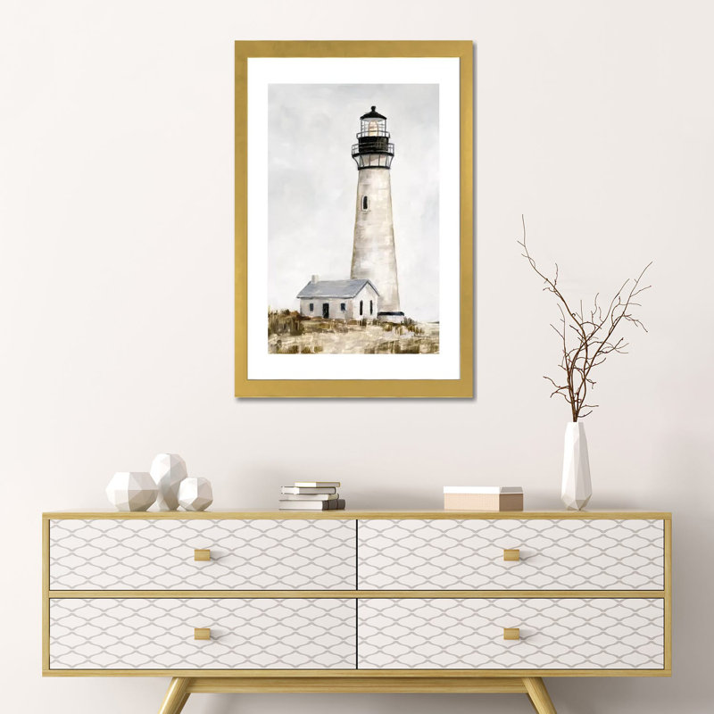 «Rustic Lighthouse II» par Ethan Harper - reproduction d'art, H 24 po x l 16 po x P 1 po, Papier encadré doré, Blanc